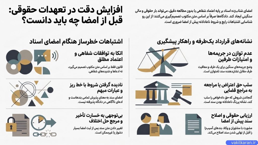 چگونه قراردادهای یکطرفه و بندهای ناعادلانه را تشخیص دهیم؟